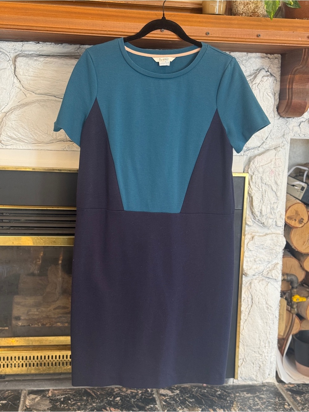 Boden Teal and Navy Panel Short-Sleeve Shift Dress